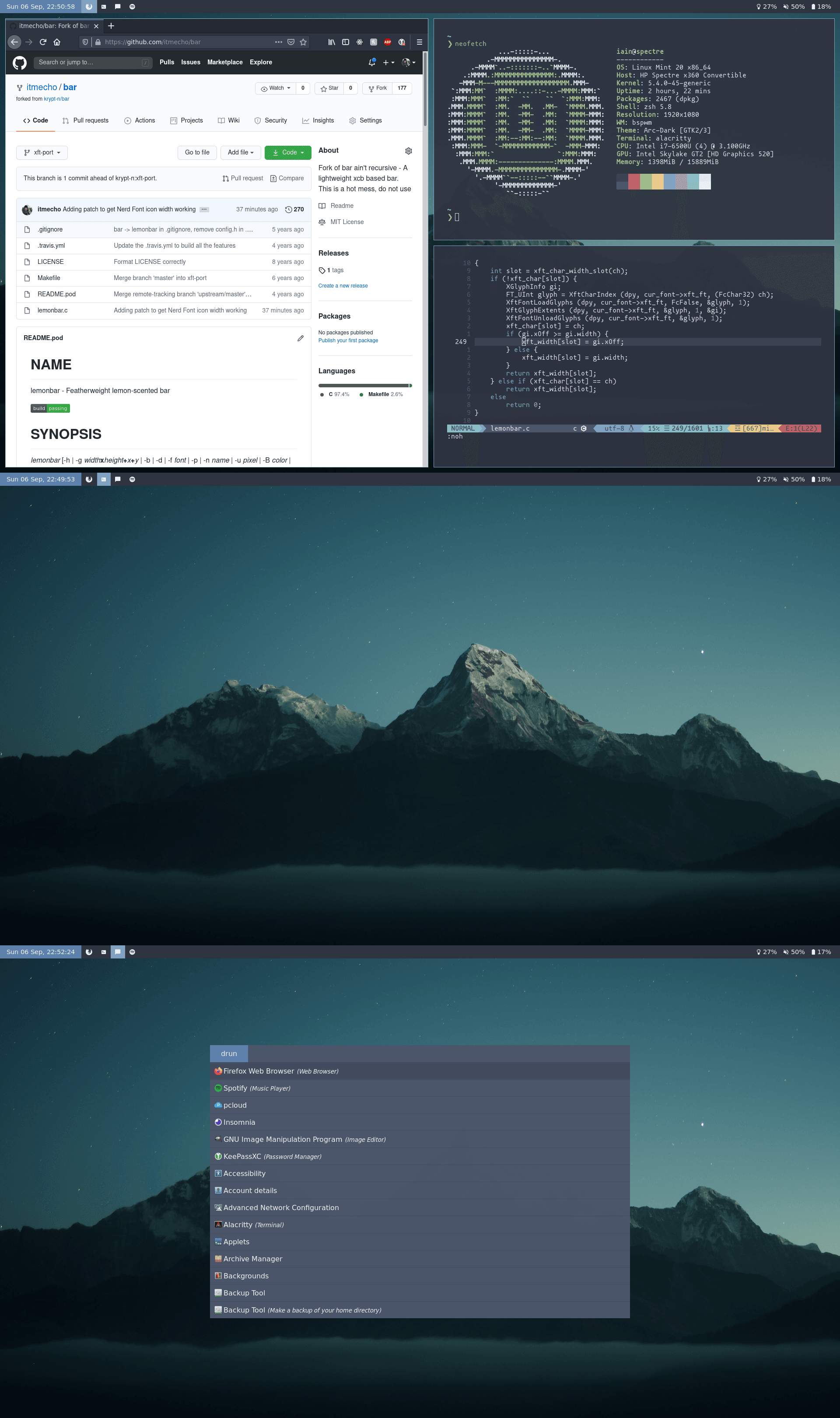 [bspwm + lemonbar] Simple Nordic